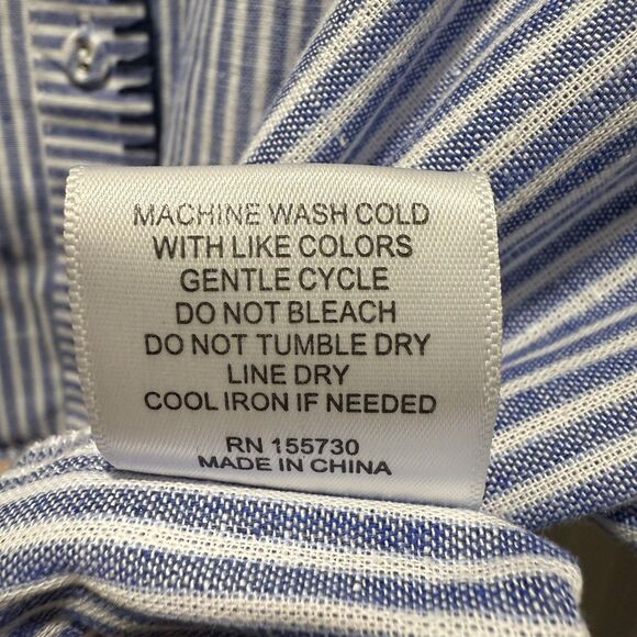 Calypso St Barth Medium Linen Smocked Top White Blue Beachy Nautical Preppy - Picture 9 of 14